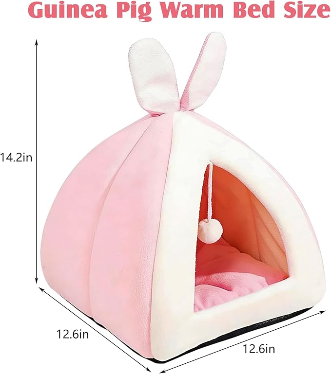 Fhiny Rabbit Bed Cave Cozy Guinea Pig Hideout Cute Bunny Bed Large House Winter Nest Dwarf Rabbit Cage Accessories for Chinchilla Ferret Hedgehog or Other Small Animals（Pink）