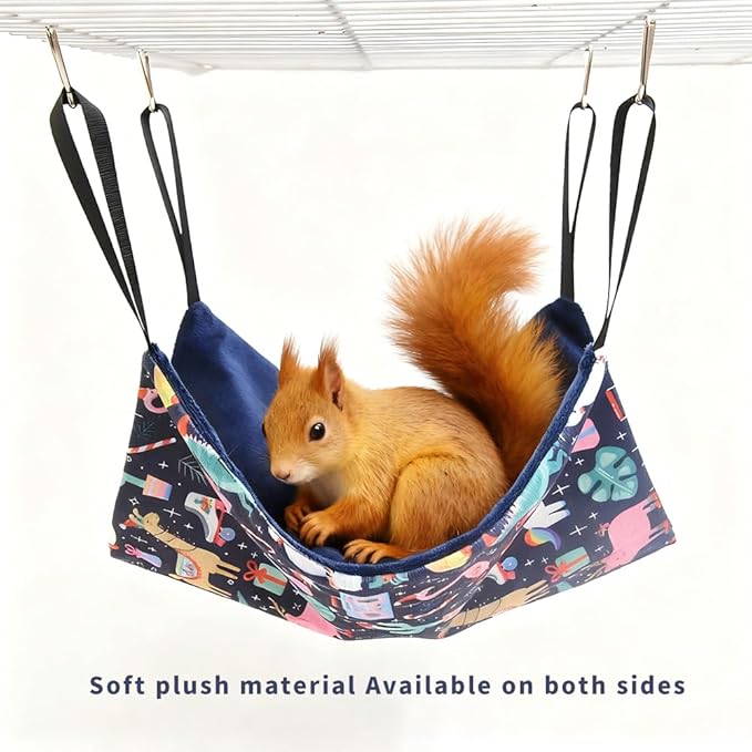 4 Pack Ferret Hammock, Soft Small Animal Washable Guinea Pig Hideout Bed Ferret Cage Accessories for Rat Sugar Glider Squirrel Guinea Pig Hedgehog Hamster (Navy Blue)