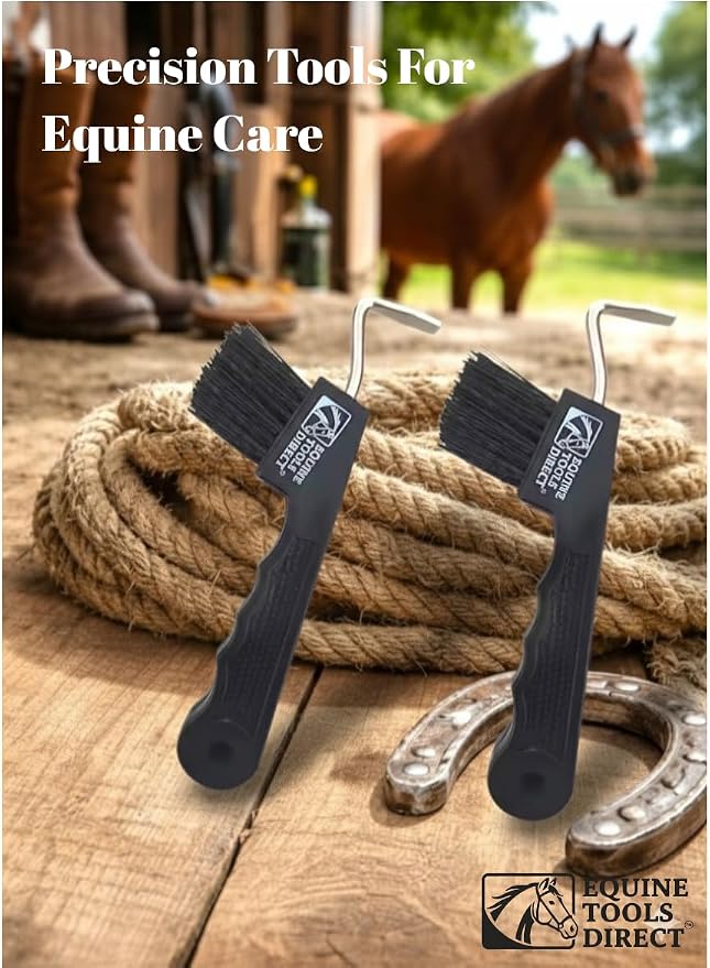 Horse Hoof Pick with Brush, Soft Touch Ergonomic Black Handle, Durable Plastic Hoof Cleaner Tool for Horses, Ponies & Farrier Use