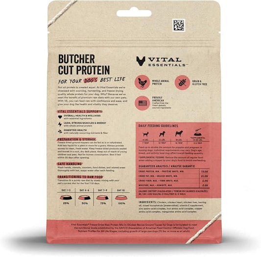 Vital Essentials Freeze Dried Dog Food Topper, Raw Chicken Ground Topper for Dogs | High Protein, Grain Free Dry Dog Food Mix-in | 6 oz Bag