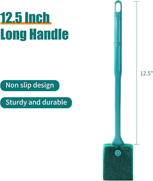 AQUANEAT 3pcs Fish Tank Cleaning Tools, Aquarium Double Sided Sponge Brush, Algae Scraper Cleaner with Long Handle