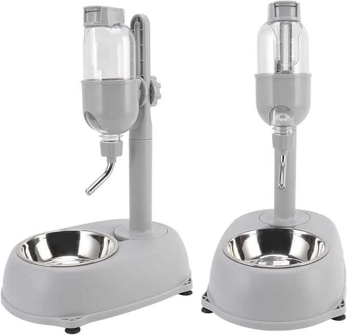 Dog Water Bottle with Bowl, 2 in 1 Water Bottle Stand Dispenser with Food Container Adjustable Pets Dog Bowl Feeder Drinking Bottle, for Cats Dogs Gerbil Rat Dwarf Hamster