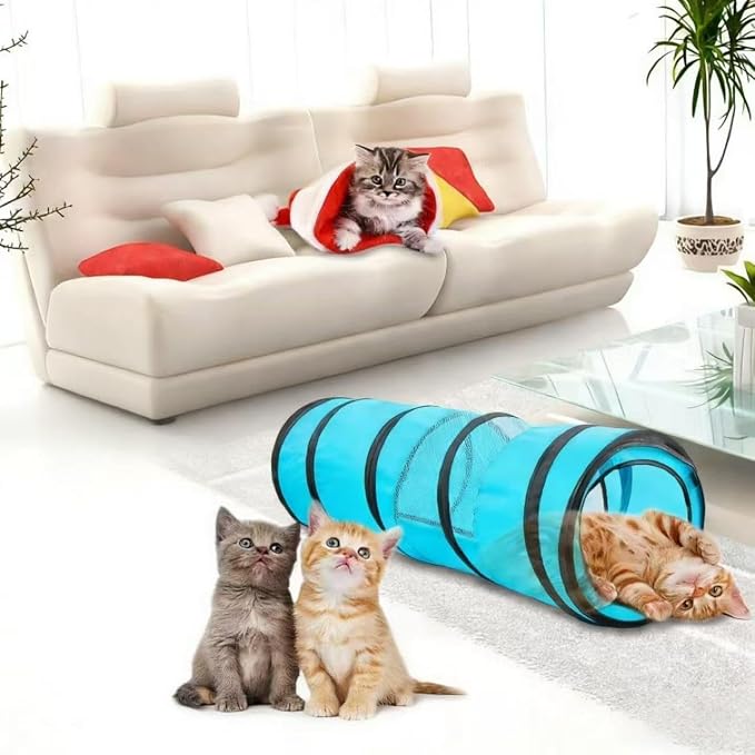 PAWISE Cat Tunnel for Indoor Cats, Collapsible Interactive Cat Toy Tube with Peek Hole, Foldable Pet Play Tunnel for Kittens Rabbits Small Animals, 10.5x34.5 Inches