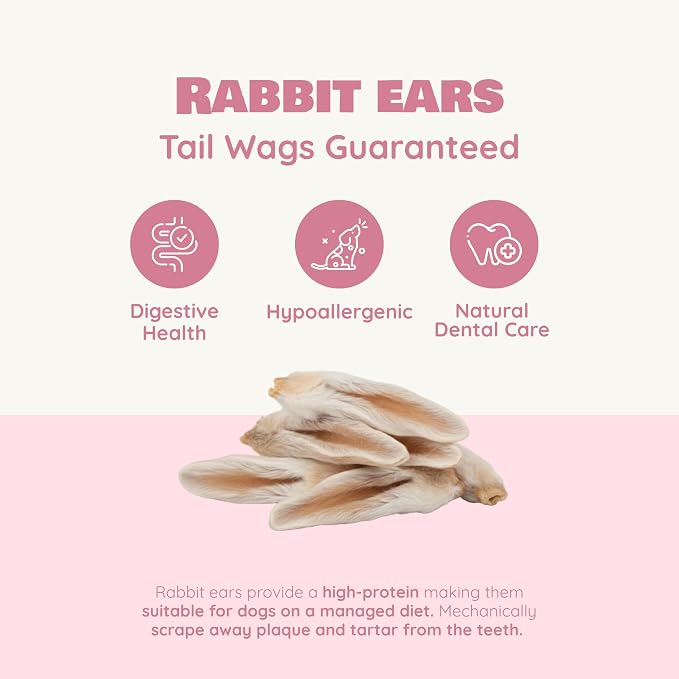Benji & Louie Air Dried Whole Rabbit Ears with Fur - Natural Healthy Dog Treats or Dog Chews, Single Ingredient, 4.5 oz (18 Count) (Pack of 1)