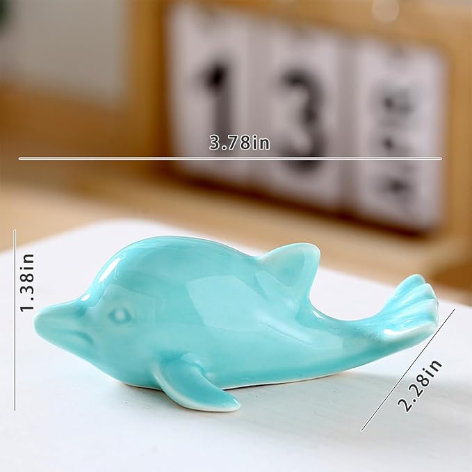 Multi-Purpose Ceramic Whale Ornament for Aquarium, Bonsai Landscape, Miniature Fairy Garden & Home Desk Decor (Cyan)