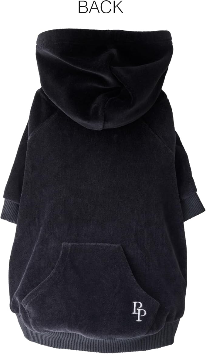 Pet Passion Cooper II Organic Cotton Velour Dog Hoodie Pet Coat for Small, Medium and Large Dogs, Black, XX-Small (4-7 lbs)