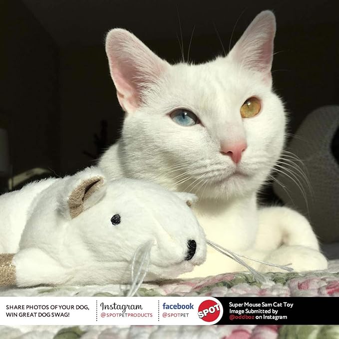 SPOT Super Mouse Sam with Catnip - Lifelike Cat Toy, Fuzzy Mice with Catnip and Crinkle Sound, Extra Large Size for Cuddling, Kicking, Chasing, Playing - 11in Plush Toys, Assorted Colors