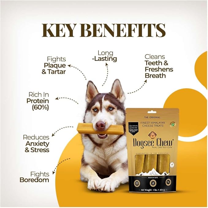 Dogsee Original Himalayan Yak Chews for Dogs (Medium - 4 Bars) .100% Natural, 60% Protein, Dog Treats for Medium Breed Dog Chews Long Lasting for Aggressive Chewers
