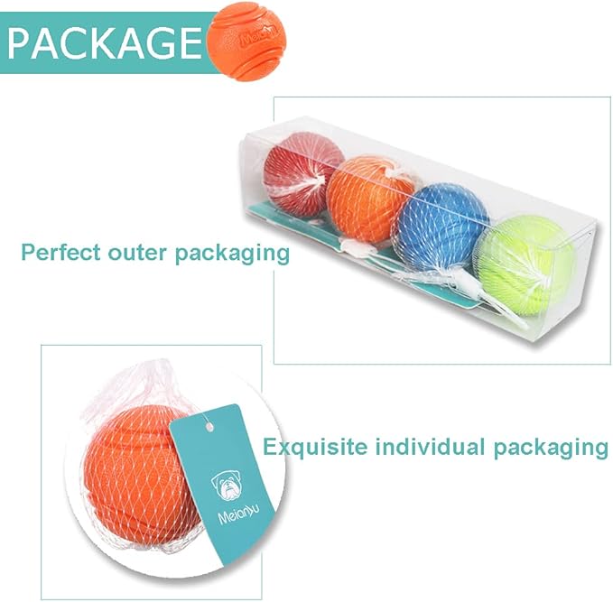 Dog Toy Balls, 4 PCS Rubber Ball Set, Chew Resistant, High Bounce, Textured Design for Teeth Cleaning, Dog Training, Small Breeds, 2in/5cm Diameter