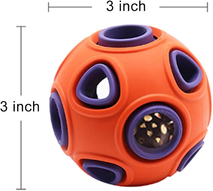 WishLotus Interactive Dog Toy With Ring Bell Squeak - Rubber Bouncy Ball for Pet Exercise, IQ Training, Search & Catch - Bite Resistant Chewing Puzzle Toy (L, Orange&Purple)
