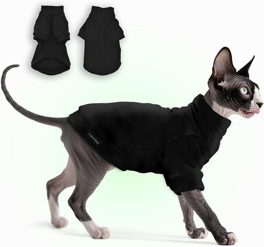 Sphynx Cat Clothes Fleece Cats&Small Dogs Pullover Sweater | Soft warm fleece, covers belly. Stretchy, easy on. Washes well. For small dogs & cats: daily walks, naps, AC rooms.