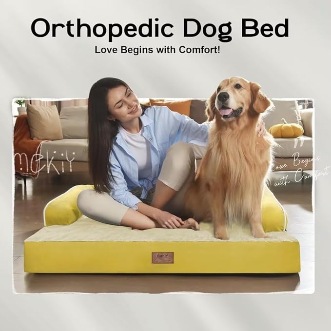 MEKIY XXL Orthopedic Waterproof Dog Bed with Bolster for Extra Large Dogs | Pillow Support for Neck Relief, Egg Crate Foam, Waterproof Liner, Anti-Slip Bottom, Removable Bolster Cover, 45 x 35 Inch