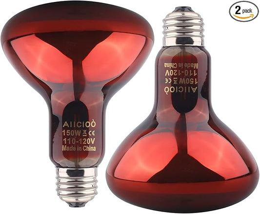 Aiicioo Reptile Red Night Light Bulb - 150W Reptile Heat Lamp Bulb Infrared Basking Spot Lamp for Bearded Dragon Lizard Turtle Hermit Crab Leopard Gecko Snake Chameleon Tank