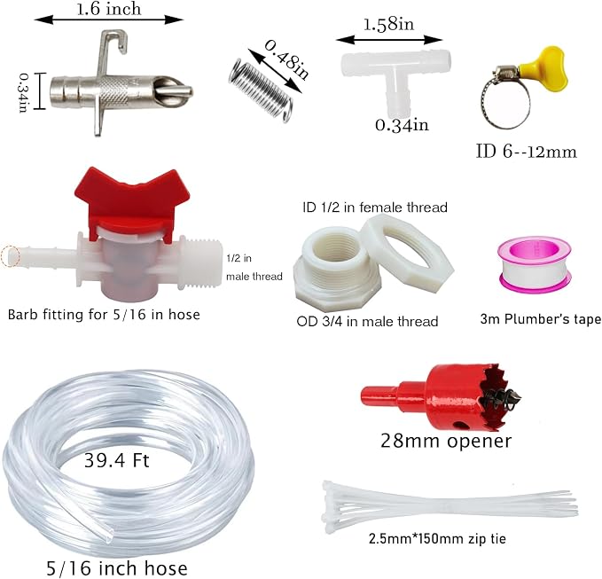 Automatic Rabbit Watering System 20 Set Rabbit Nipple Drinkers Water Feeders 5/16” Hose Barb Fittings to G1/2" and Water Bucket Connector for Small Animals Guinea Pig Ferret Rats Rodent Bunny