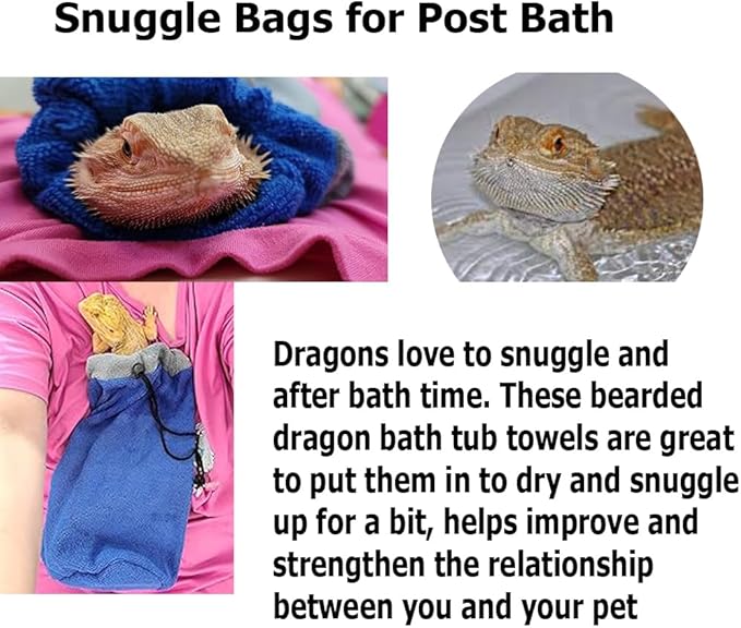 Bearded Dragon Bath Towel Bag with 2Pcs Reptile Bathing Brush, Fast Drying Absorbent Lizard Towel, Bearded Dragon Accessories, Dragon Towel for Gecko/lizard/Leopard Gecko/Bearded Dragon Pool