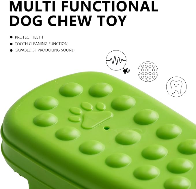 MECOOL Squeaky Slipper Dog Toy - Chew Toys for Aggressive Chewers, Durable Rubber Chew Toy for Dental Cleaning & Boredom Relief, for Small Medium Dogs, Green