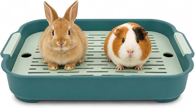 Garneck Guinea Pig Litter Box Rabbit Toilet Tray: Bunny Cage Litter Pan with Grid for Small Animal Potty Training Pet Toilet for Guinea Pig Rabbit Ferret Easy Clean