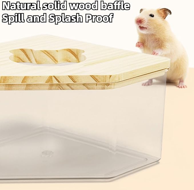 Hamster Sand Bath Box Container, Mini Pet Sandbox Lid Design Take Bath Wooden Sandbox Dust Bath, Transparent Bathroom & Digging Box Acrylic Hamster Litter Box Small Animal Accessories (D Large)