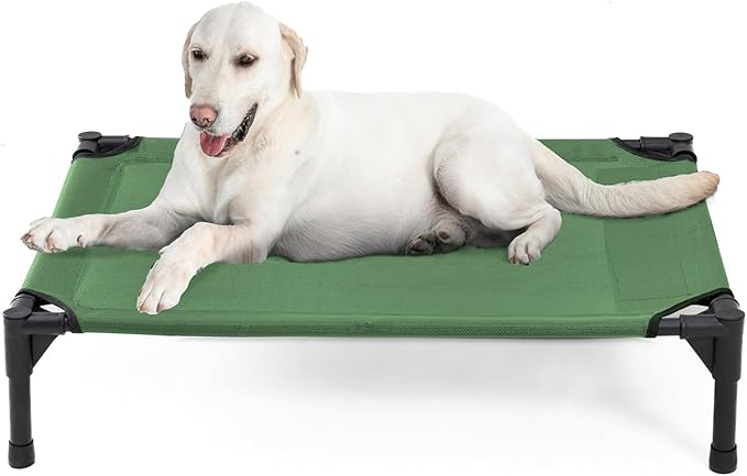 Garnpet Elevated Dog Bed for Large Dogs - Heavy Duty, Recyclable Mesh, Fits Up to 150 LBs - Indoor & Outdoor, Green