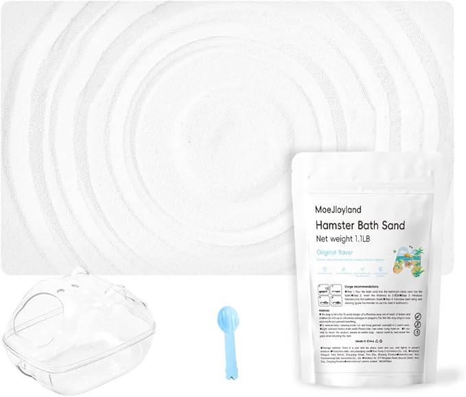 Hamster Sand Bath - Whit Fine Sand Hamster Bedding Reptile Silica Sand Gerbil Hideout for Hamster Chinchillas Gerbil Small Animals Small Pets (White, 1.1 lb + S Hamster Bathtub + Scoop)