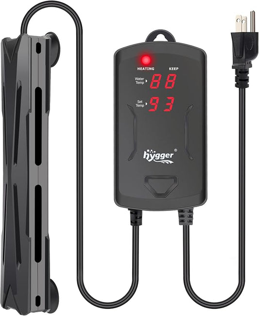 hygger 10-25 Gallon Aquarium Heater with LED Display Controller, Quartz Submersible Fish Tank Heater 100W for Saltwater Freshwater