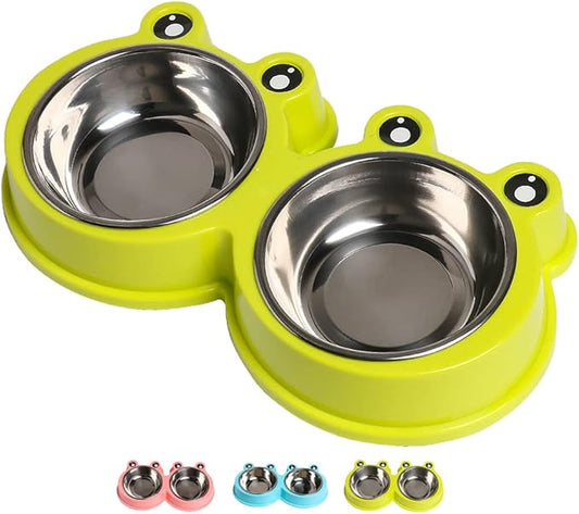Double Dog Cat Bowls Premium Stainless Steel Pet Bowls with No-Slip Stainless Steel Cute Modeling Pet Food Water for Feeder Dogs Cats Rabbit and Pets