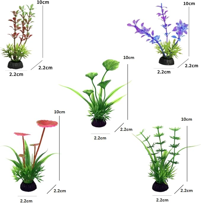 6-Piece Aquarium Plant Set with 5 Green Artificial Plants and Resin Cave Decorations for Betta Fish, Goldfish, and Shrimp for Breeding, Playing, and Resting