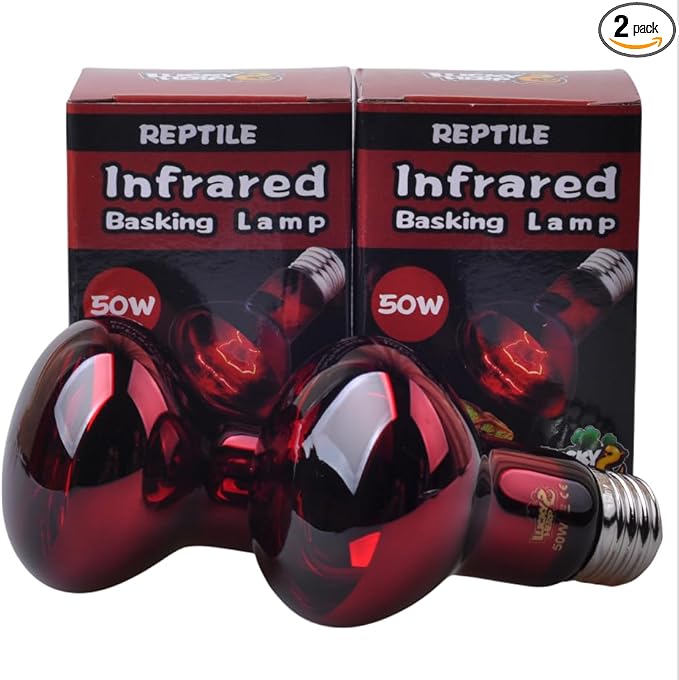LUCKY HERP Reptile Infrared Basking Bulb,Terrarium Lighting Lamp,2-Pack (50, Watts)