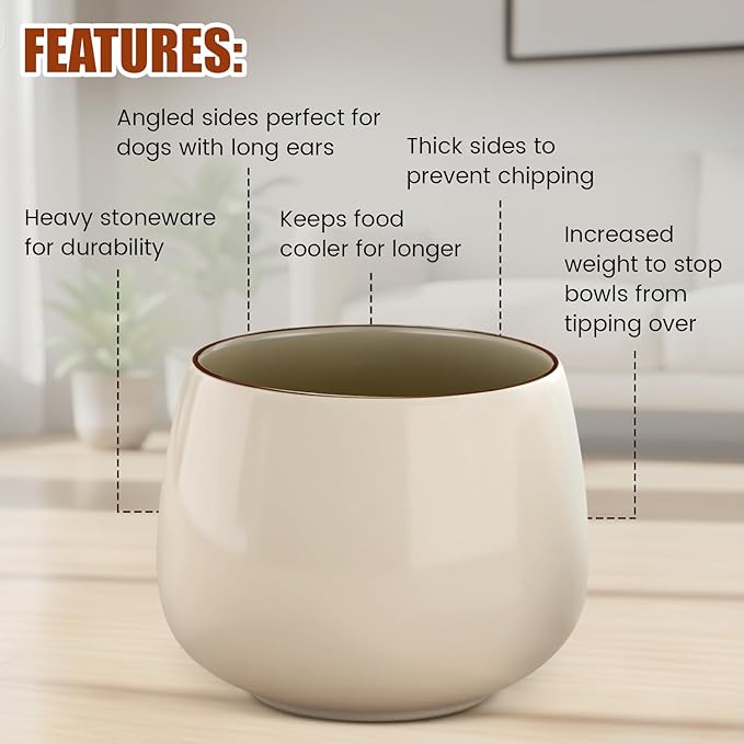 1 Pack 37 oz Ceramic Dog Bowl for Large Dogs with Long Ears No Spill Water & Food Pet Bowl Cocker Spaniel Beagle Bassett (Beige)