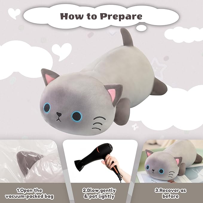 Finebee Weighted Siamese Cat Stuffed Animals, Cute Weighted Siamese Cat Plush, Soft Stuffed Weighted Plushie Pillow Gifts for Kids & Adults (13.8" 1.6Lbs)