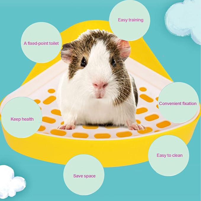 kathson Triangle Potty Trainer Corner Bunny Toilet Guinea Pig Litter Bedding Plastic Box Pet Pan for Rabbit Chinchilla Hamster Ferret Small Animal (Yellow)