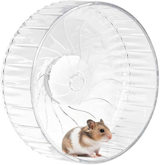 Silent Hamster Wheel, 8in Hamster Wheel No Stand, Double-Bearing Quiet Spinner for Syrian Hamsters, Hedgehogs, Mice & Small Pets, Clear