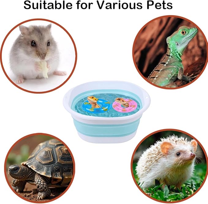 7 pcs Reptile Bathtub Set with Bath Brushes and Towel Foldable Lizard Bath Tub for Bearded Dragon Accessories Gecko Breaded Dragon Pool Water Washer Hedgehog Hamster Small Animals Bonus Swim Pool