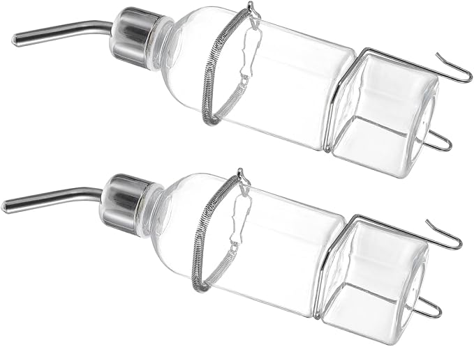 2 Pack Small Animal Water Bottle No Drip, 180ml Hanging Pet Water Dispenser for Guinea Pig Rabbit Hamster Bunny Chinchilla, Cage Feeder with Stainless Tube