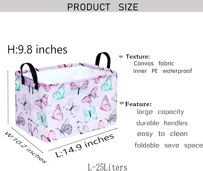 Kid Clothes Storage Basket Gift Shelf Basket Toy Storage Bin, Nursery Basket Organizer Box for Children With Handles for Room Deco (Butterfly)