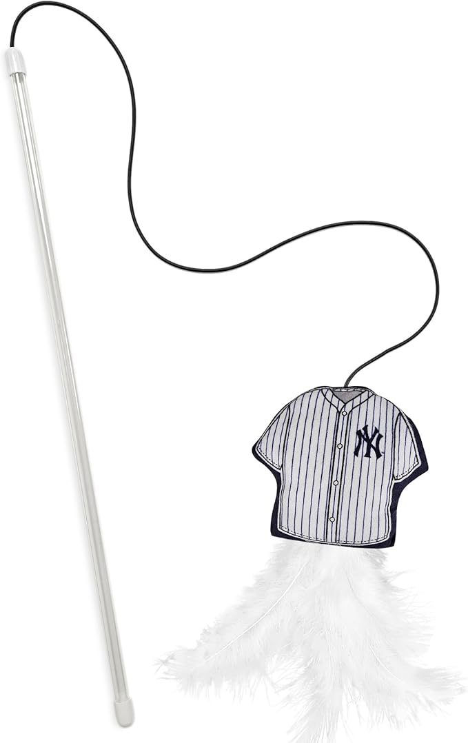 MLB New York Yankees Team Jersey Wand with CAT NIP, Cat Toy Jersey Shaped Plush Teaser Toy for Cats & Kittens - Interactive Pet Toy for Play & Exercise