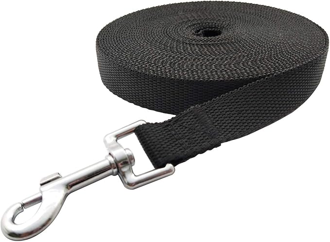 Nylon Training Dog Leash for Small Medium Large Dogs, 15ft 20ft 30ft 50ft Long Leash Dog/Puppy Lead for Obedience Recall Training, Camping (15ft, Black)