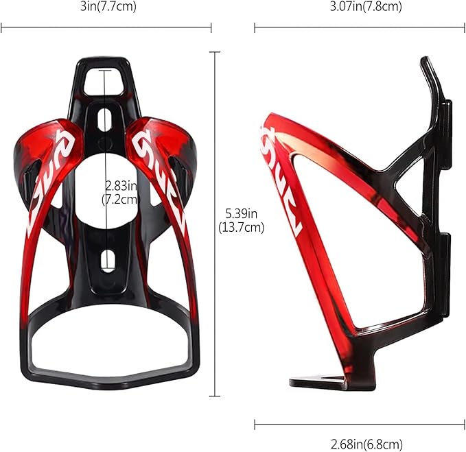 Suruid Bike Water Bottle Cage, Universal Drink Holder - Durable Ultralight Plastic Bottle Holder for Cycling, MTB, Road & Mountain Bikes, 2 Pack - Black Red