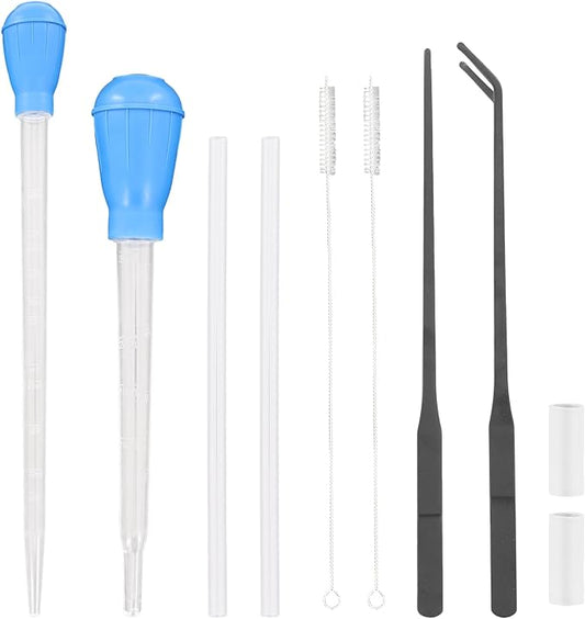 2 Sets Long Pipette for Fish Tank Coral Food Feeder Long Syringe Aquarium Coral Feeding Tube, with Extension Tube, Tweezers, for Reef Roids Aquatic Plant Snake Lizard Axolotls, Fish Tank Accessories