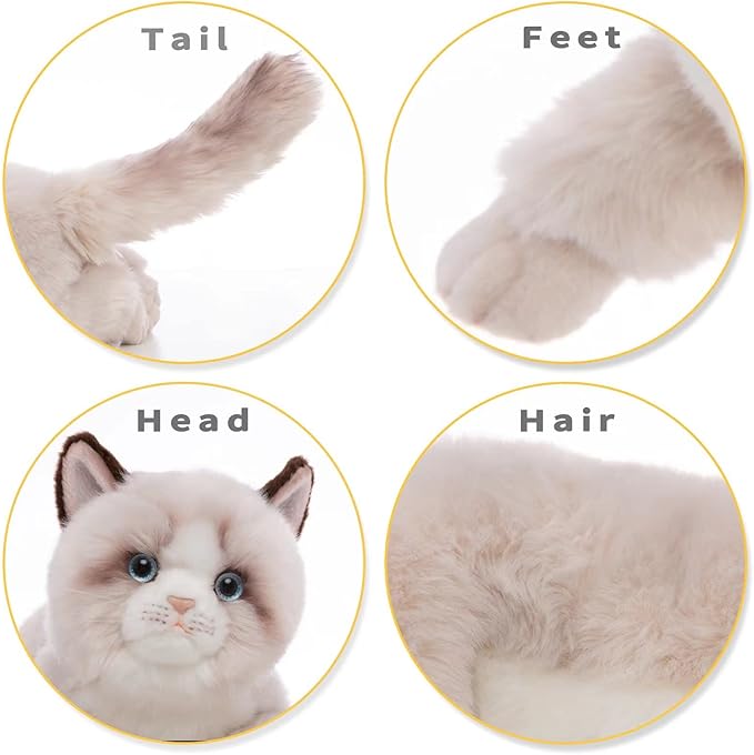 CU-MATE 20 Inch- Gray Ragdoll Cat Plush Stuffed Animal Toys -Realistic Ann Baker Cat Handmade Plush Toy Present Gift