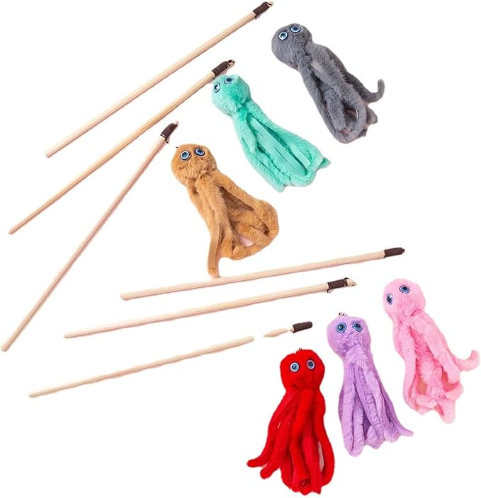 Lovely Cat Toy Funny Simulation Fish Furry Octopus Funny Exercise Teaser Stick Toy for Kitten with Furry Pendant, 40cm, Purple