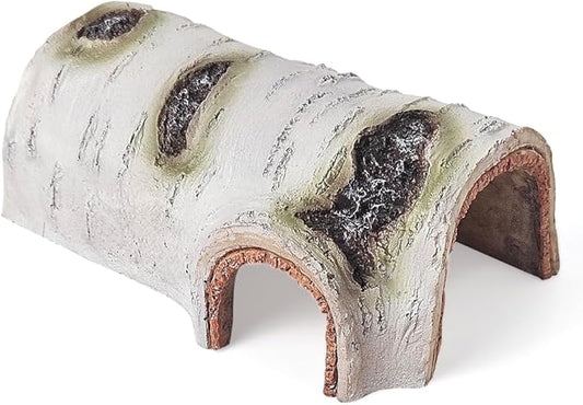 Artificial Birch Log Hide Reptile Shelter, Natural-Looking Reptile Hide for Bearded Dragons, Realistic Resin Hollow Log Hideout, Aquarium Resin Bark Decor