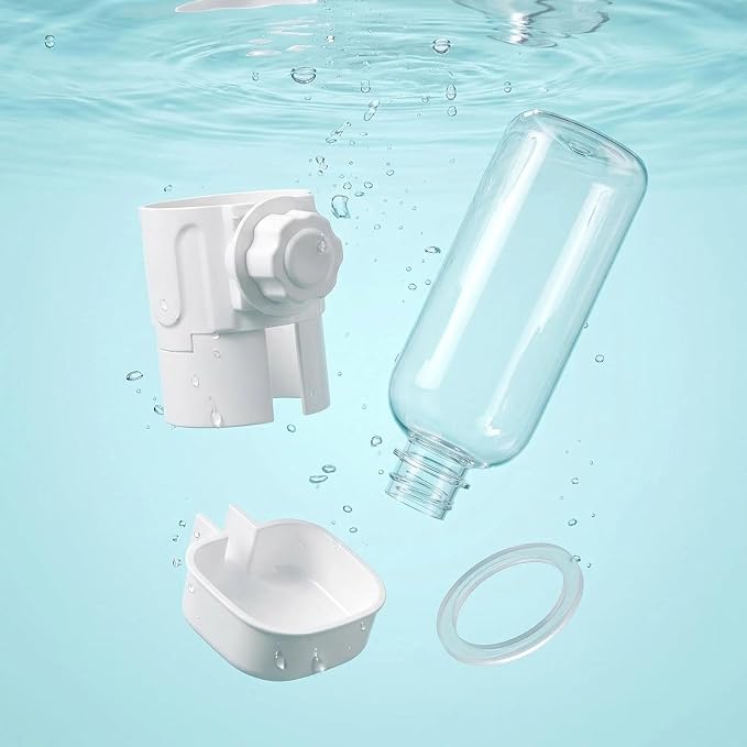 Pet Cage Suspended Water Dispenser, 17oz Hanging Automatic Water Bowl for Rabbit, Bunny, Cat, Ferret, Clear, Plastic (White)
