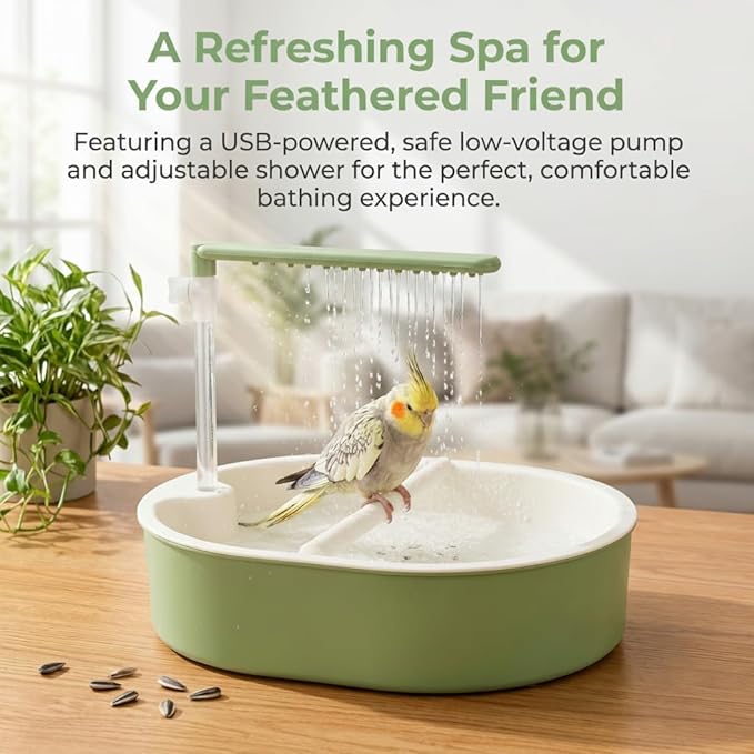 Bird Bathing Tub with Automatic Watering Faucet - Parrot Shower Box for Cockatiels, Budgies, Lovebirds & Conures - Cage Mountable Accessory to Promote Natural Bathing