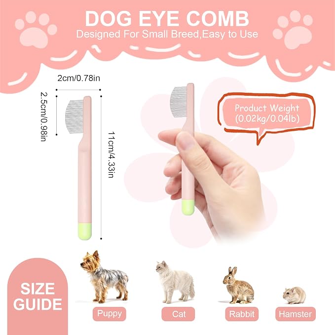Pet Eye Comb for Small Dogs Cats Hamsters, Tear Stain Remover Grooming Brush, Gentle Face Paw Coat Cleaning, Handheld Design for Yorkie Shih Tzu Maltese Teddy Mini Poodle, Puppy Essentials
