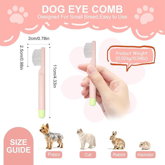 Pet Eye Comb for Small Dogs Cats Hamsters, Tear Stain Remover Grooming Brush, Gentle Face Paw Coat Cleaning, Handheld Design for Yorkie Shih Tzu Maltese Teddy Mini Poodle, Puppy Essentials