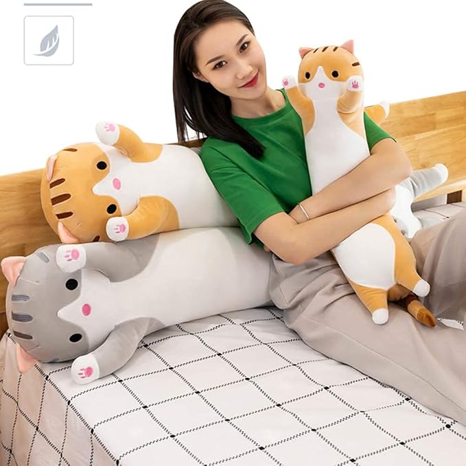 Cute Cat Plush Long Body Pillow Cuddle Cartoon Stuffed Animals Cat Plushie Soft Doll Pillows Gifts for Kids Girls (Gray, 51 Inches), 1 Count (Pack of 1)