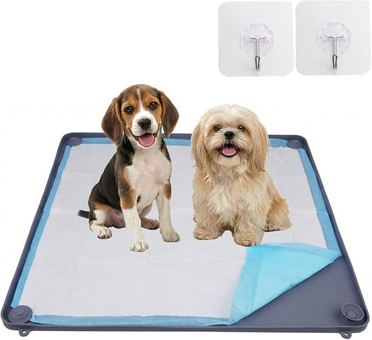 2-in-1 Silicone Dog Pee Pad Holder Tray, 24”x24” - Non-Slip Potty Training Tray for Puppies & Small Dogs with Corner Snaps, Raised Edges - Wall-Mountable Indoor Dog Toilet & Splash Guard