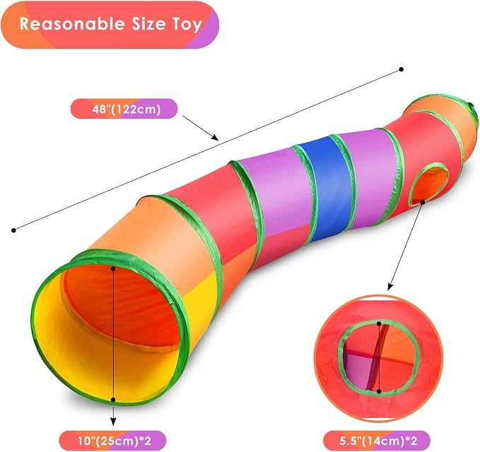 Ferret Guinea Pig Tunnel Collapsible Bunny Tube with 1 Play Ball 3 Ways Pet Rabbit Tunnels Hideout for Indoor Kitten Chinchilla Hamster Rat Small Pet Activity Fun Toys (Rainbow)