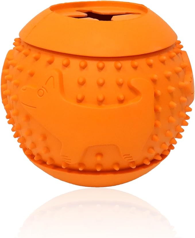 Deeow Rubber Dog Chew Toy Ball - Stuffable Treat Dispenser for Pet Chewers' Dental Care and Boredom Relieve, Food Grade TPR Teething Shell, Enrichment Puzzle Feeder for Small Medium Large Dogs -Red